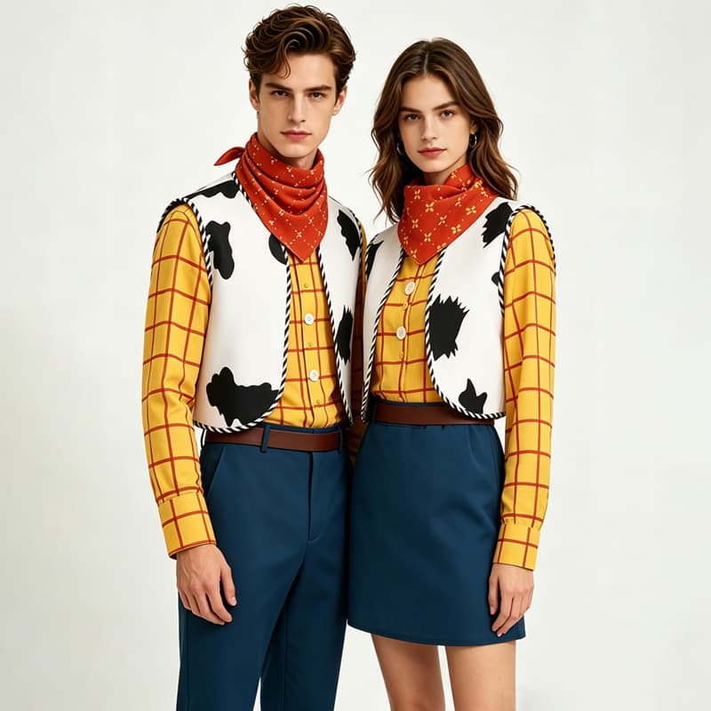 Toy Story Woody Cosplay Costume, Unisex Yellow Plaid Shirt Set, Halloween Role-Playing Costume, Custom-Made