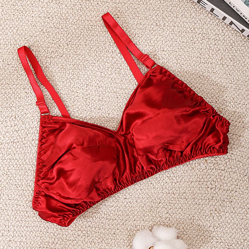 Silk Bra Ultra-Thin Seamless Underwear Women Small Bust Mulberry Silk Bra Breathable Bra No-Sponge Bra