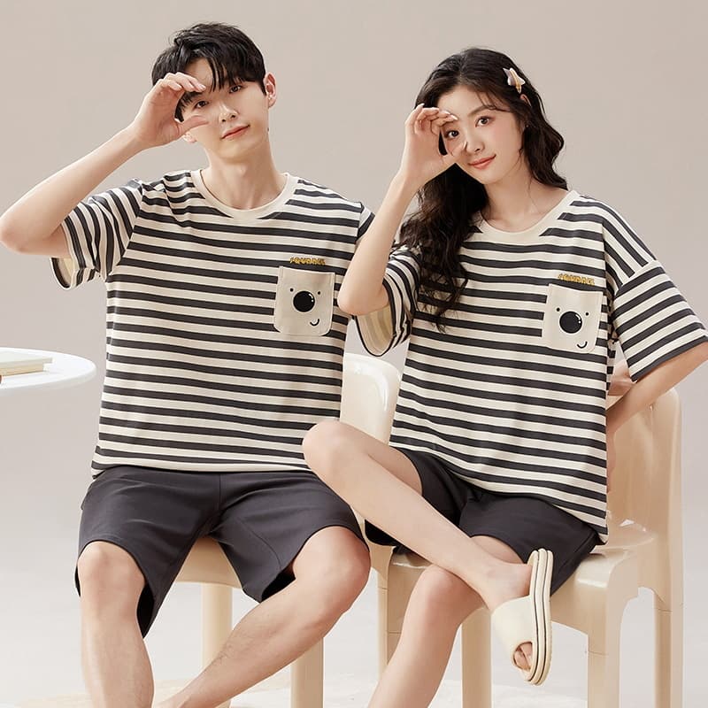New Summer Couple Pajamas Women Short Sleeve Shorts Men Round Neck Set Loose Plus Size Cute Cartoon Homewear