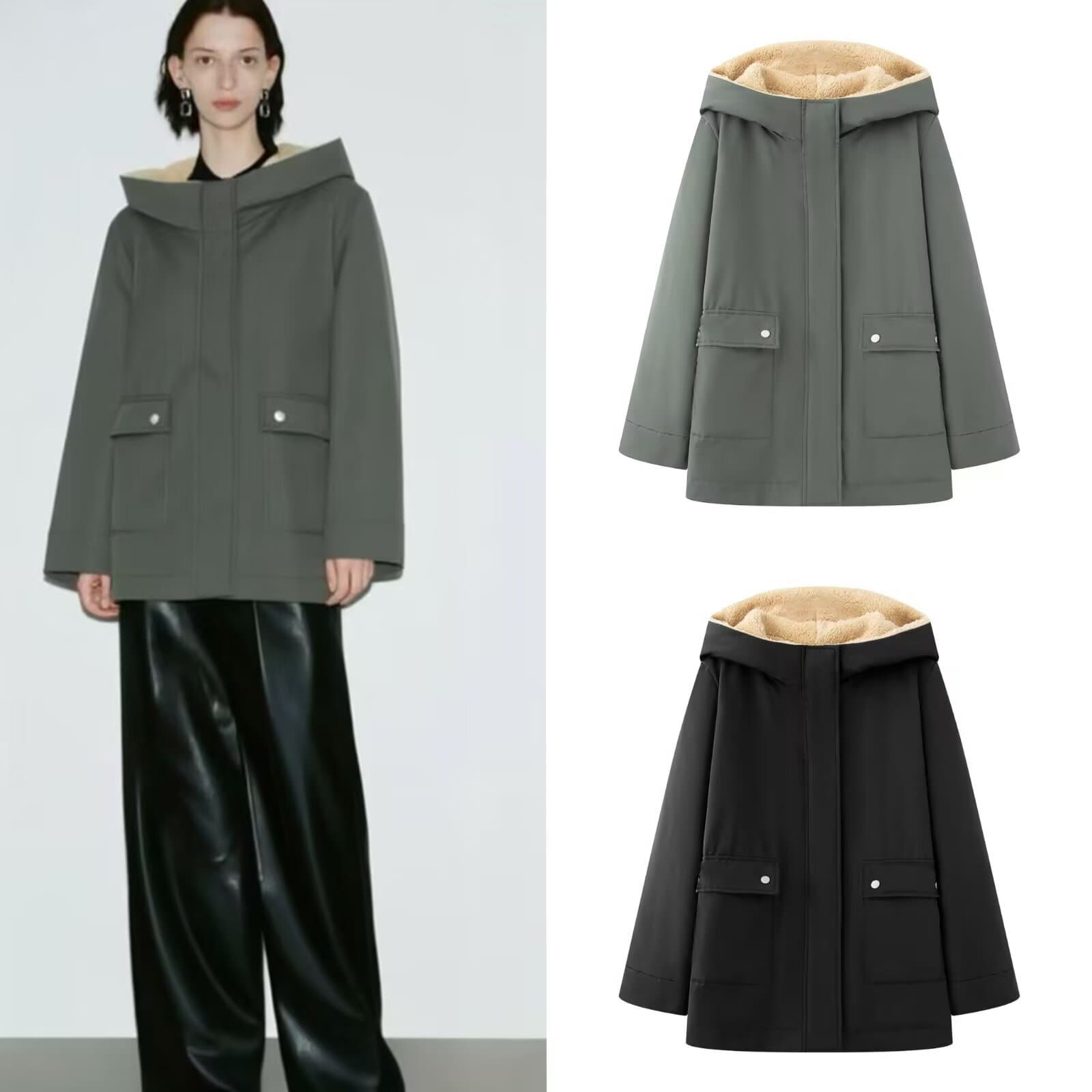 YSJZ25143 2025 New Women's Winter Fleece-Lined Coat, Warm Hooded Versatile Thickened Parka Puffer Jacket
