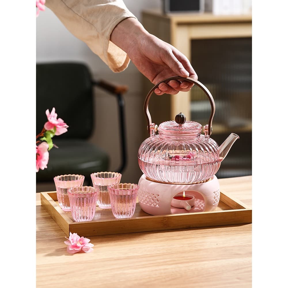 Fruit and Flower Teapot with Candle Heating Tea Maker, Afternoon Tea Health Tea Set, 2025 New Style, Glass Teapot