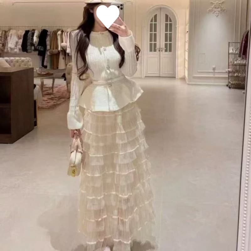 Plus size internet celebrity same style pear shape mesh cake skirt slightly fat pear shape skirt fat girl 200 pounds