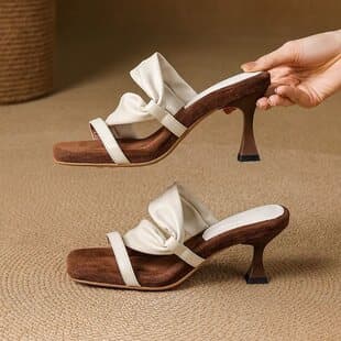 2026 Summer New Style Comfortable Outdoor Slide Sandals Soft Leather Soft Sole Cloud-Like Feel Slim Heel High Heel Sandals Fairy Style Sandals