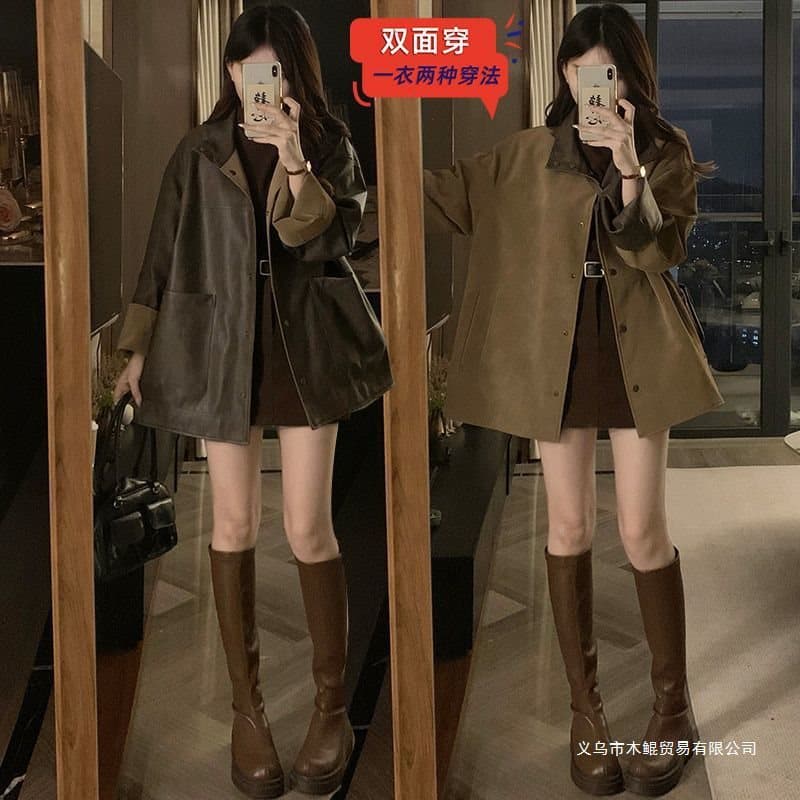 Plus-size leather jacket for women, new autumn 2025 style, fashionable and chic jacket, slimming and flattering top.