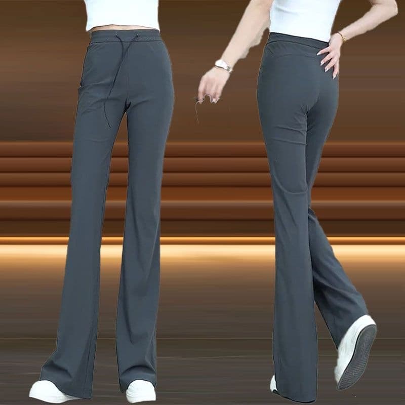Ice Silk Quick-Dry Flared Pants for Women, Stretchy Slim Fit Summer Thin Flared Leg Pants, Versatile Draping Slimming Women's Pants