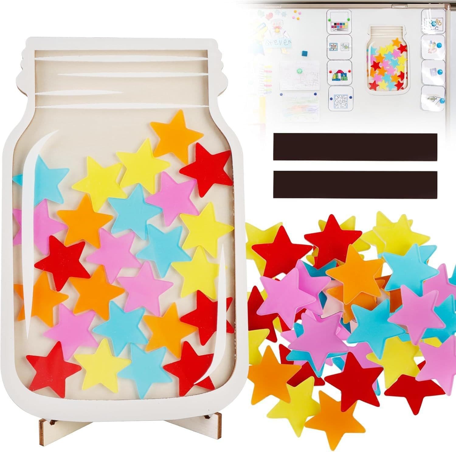 Popular wooden star reward jar for children to reward points and smiley face star jar for learning self-discipline sign-in token jar