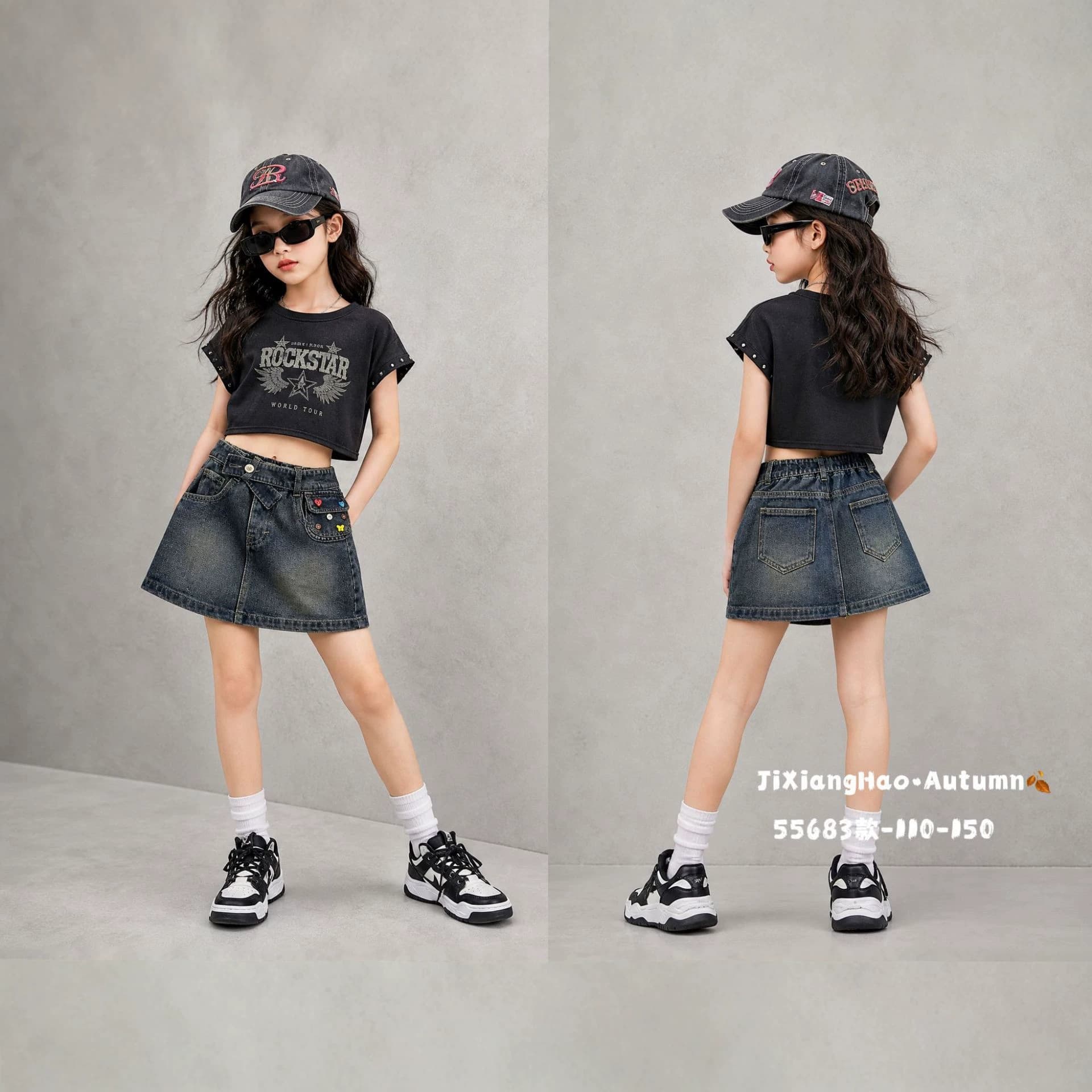 Autumn Girls' Denim A-Line Skirt with Pendant, Korean Style, for Older Children, Sizes 110-150, Trendy Children's Clothing from Huzhou Zhili