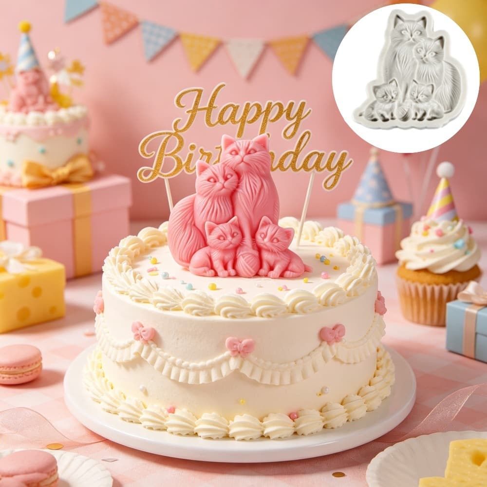 Cat family silicone mold cartoon animal fondant cake decoration chocolate mold food grade silicone mold
