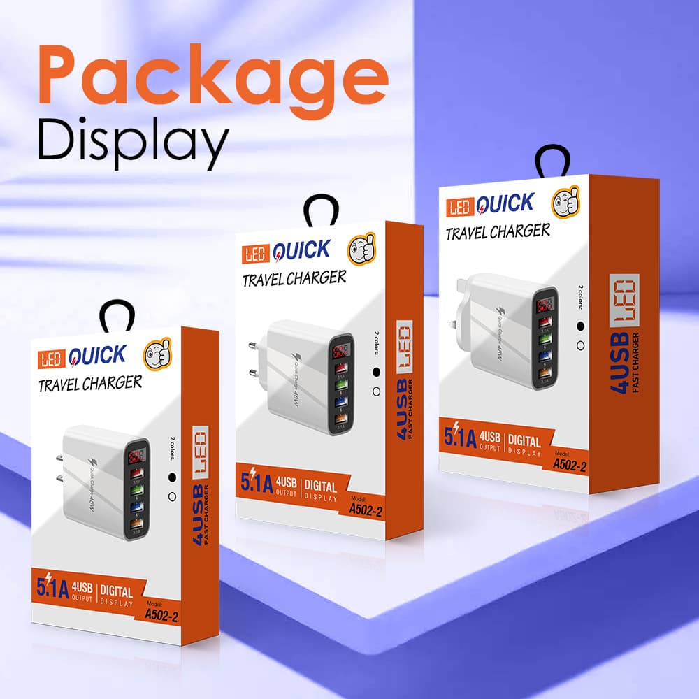 5V 18W Digital Display Charger 4 USB Digital Display Fast Charger Smart 4 USB Digital Jumping Display Charging Head