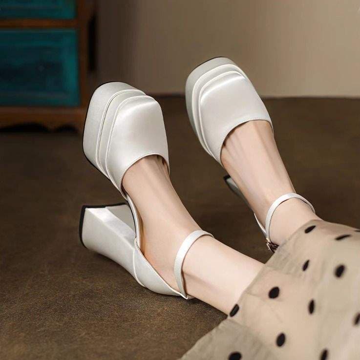 2025 Autumn New 12cm Wedding Shoes Bridal Petite Chunky Heel Platform Waterproof Platform Mary Jane High Heels