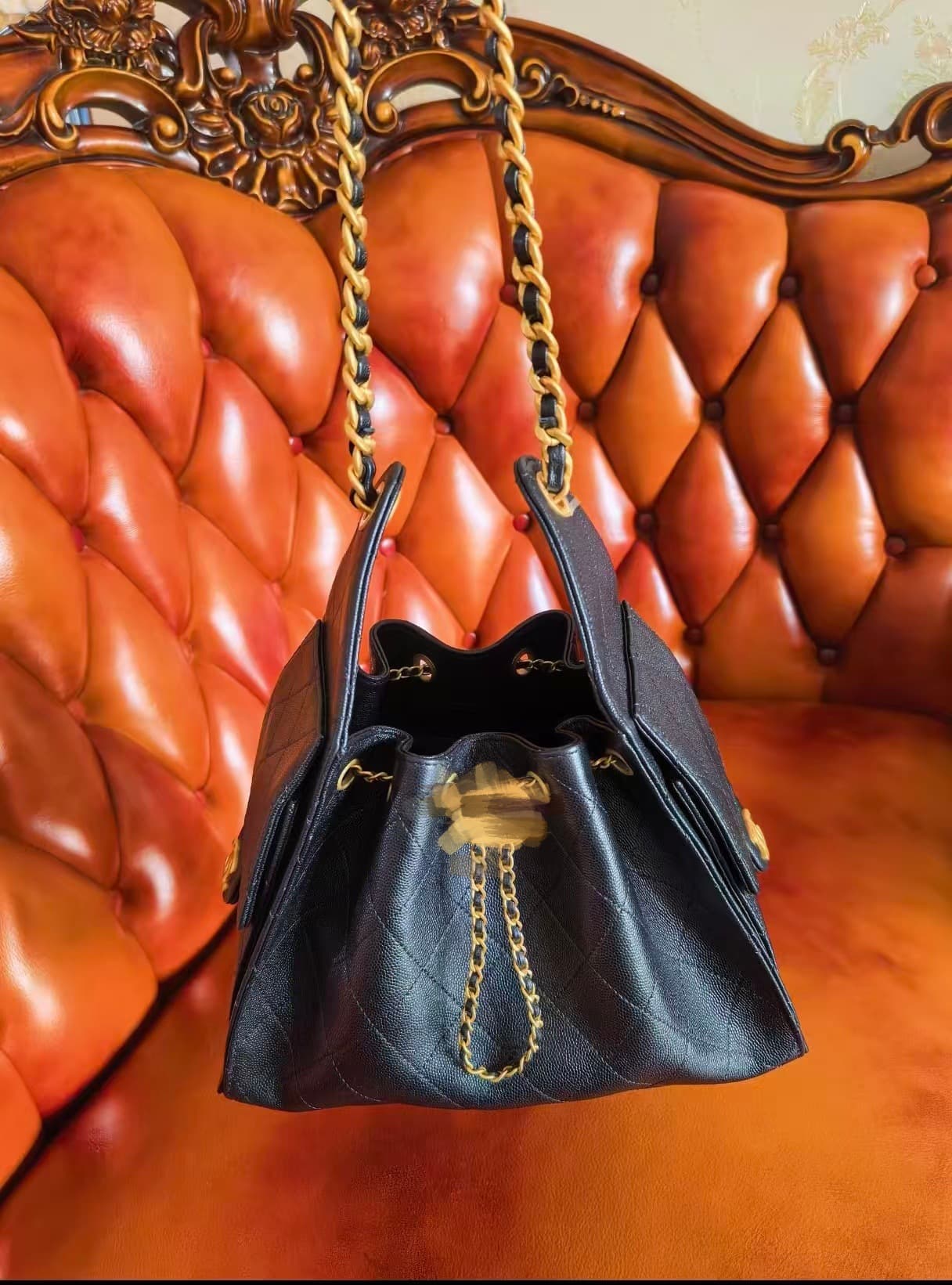 25bag Small Diamond Quilted Chain Bucket Bag Genuine Leather Shoulder Bag Underarm Bag Premium Fashion Drawstring Handbag 25c Bag