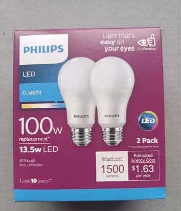 Philips LED Bulb for Home Use 13.5W White Light Screw Base, Note Voltage 95-135V for Export