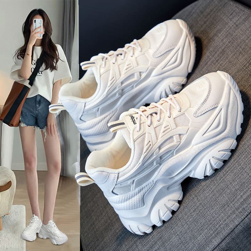 Thick-soled Dad Sneakers for Women 2025 New Spring/Autumn Height-Increasing White Shoes Trendy Viral Style Makes Feet Look Smaller Casual Athletic Shoes