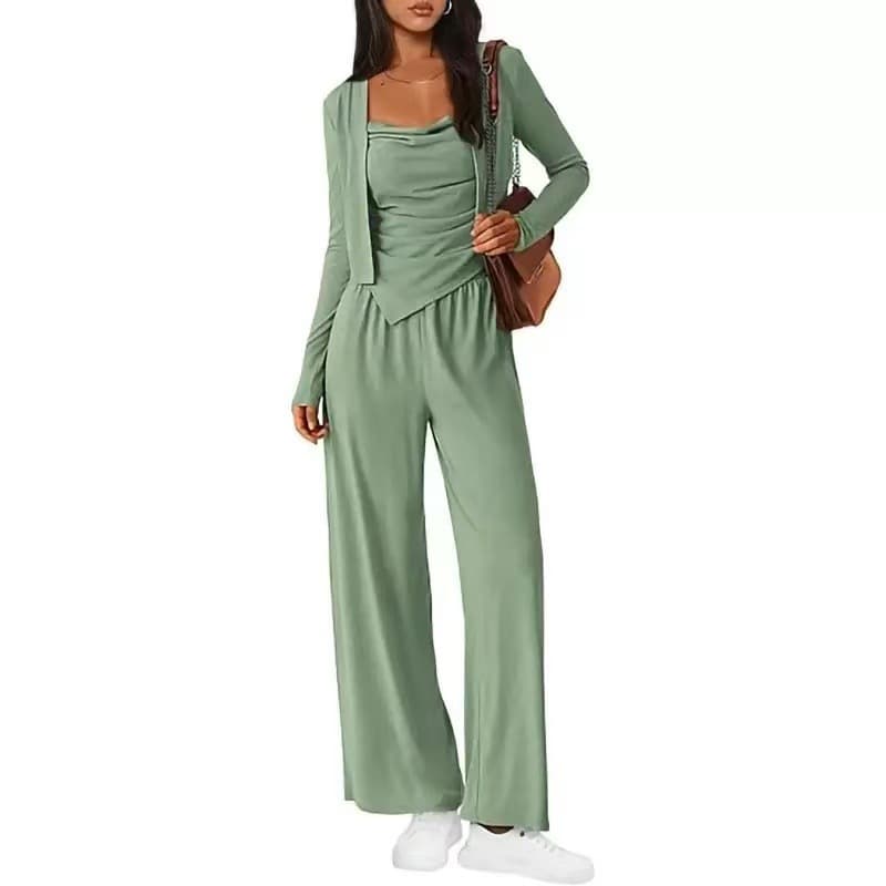 Cross-border Autumn New 2025 Sport Casual Lazy Design Comfortable Jacket Camisole Pants Three-Piece Set
