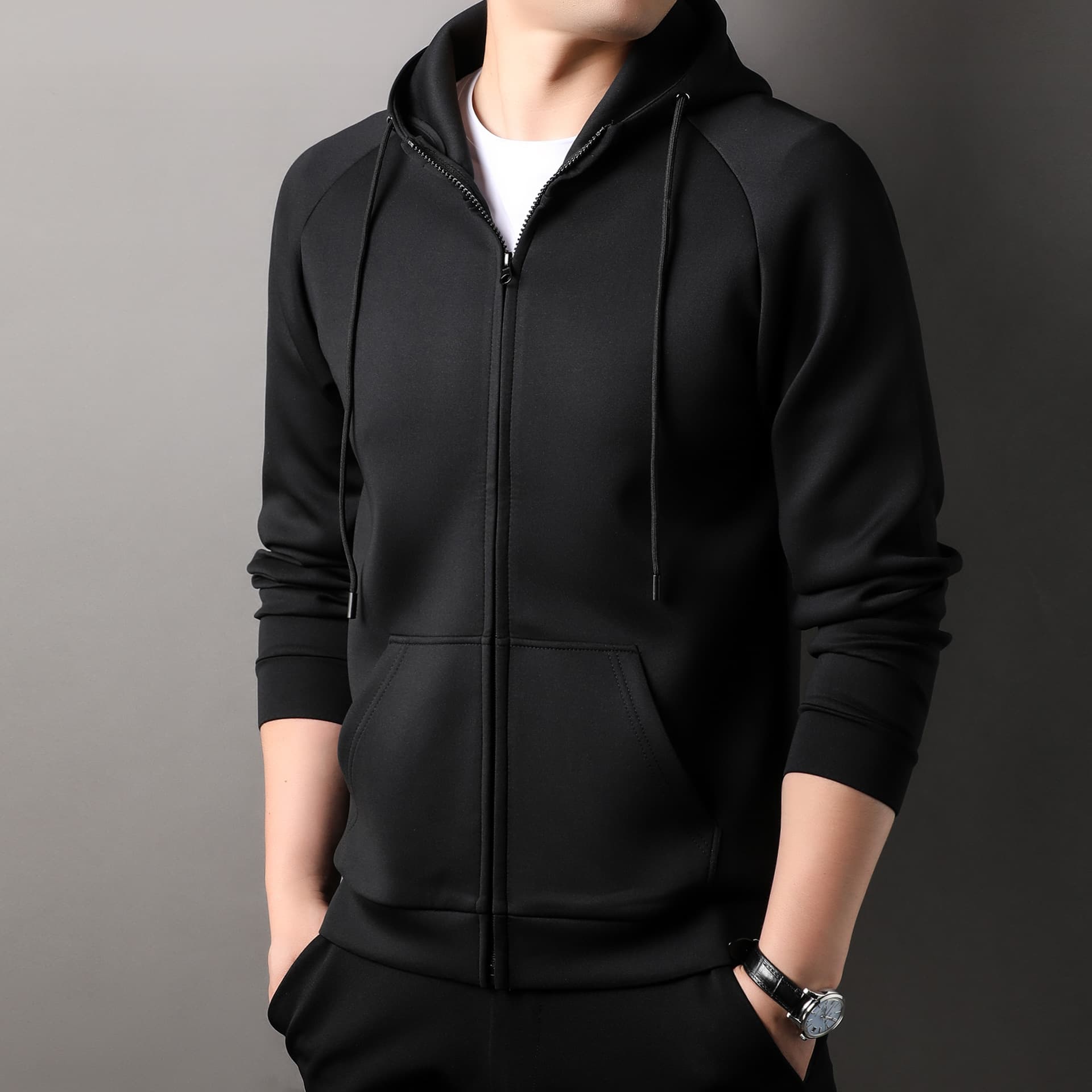 Men's long-sleeved hooded cardigan sweatshirt, thin style, spring and autumn, 2025 new casual sports loose hoodie zip-up jacket
