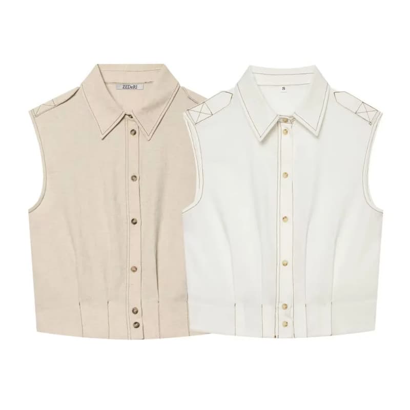 UNIZERA Women's 2026 Summer New Arrival Turn-down Collar Versatile Blended Waist-nipped Sleeveless Top 2608775