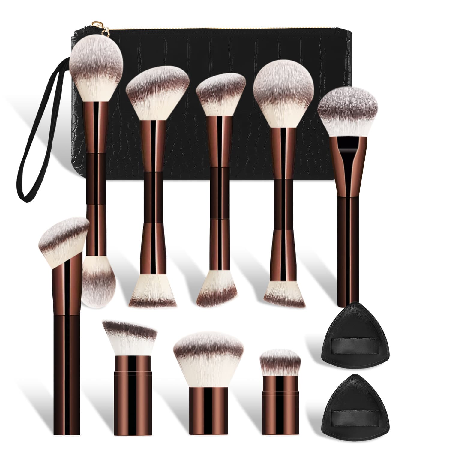 Nongying 9-piece makeup brush set with storage bag + triangular powder puff, complete set of multi-functional facial makeup brushes