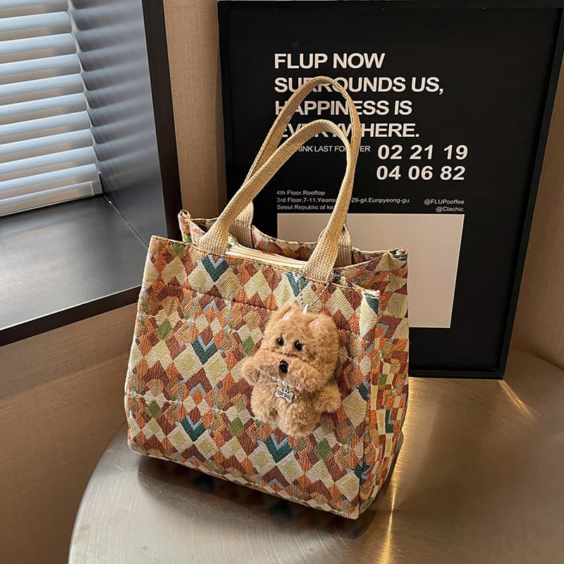 Large Capacity Diamond Quilted Tote Bag for Women 2026 Ins Canvas Bag Large Capacity Fashion Commuter Class Shoulder Bag for Women