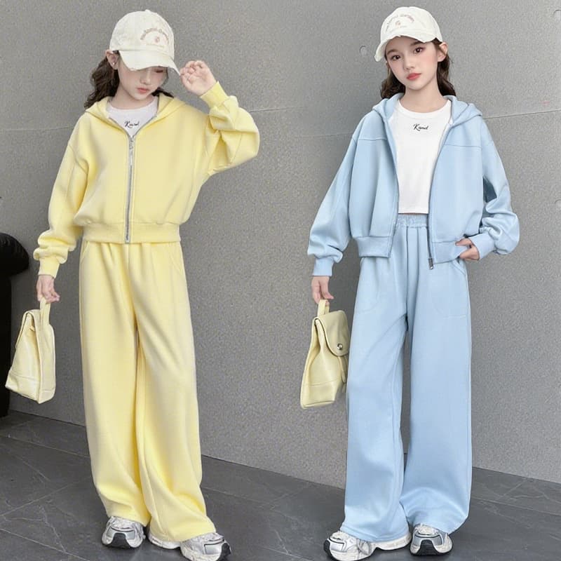 2025 spring and autumn new solid color hooded children's suit two-piece fashion trend