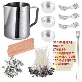 DIY Candle Making Kit, Pouring Pot with Scale, Wooden Candle Wick with Metal Holder, 3-Hole Holder