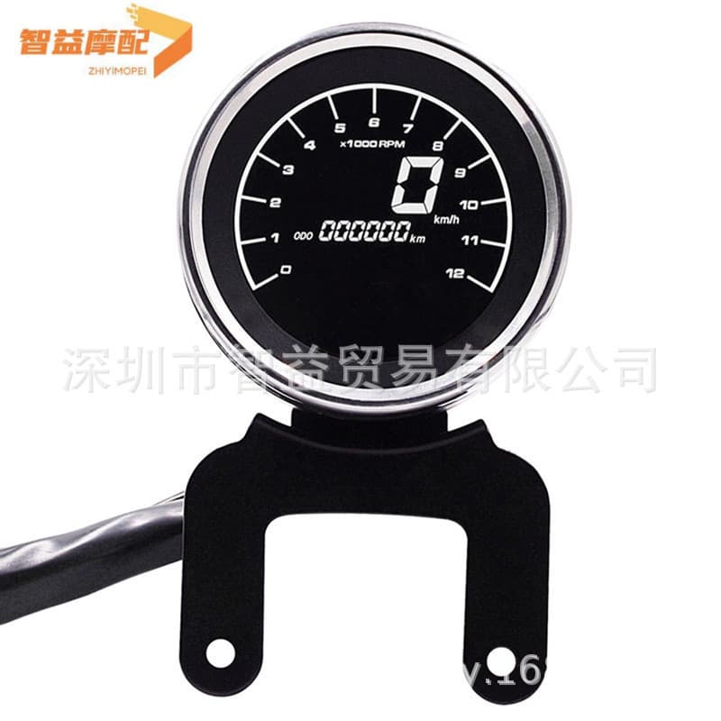 Motorcycle modification with color LCD instrument panel: speedometer, tachometer, coolant temperature gauge, fuel gauge, odometer, and fuel level gauge.