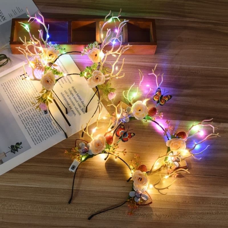 Glowing deer antler headband for concerts, rabbit ears for club events, Christmas reindeer fairy hair accessory