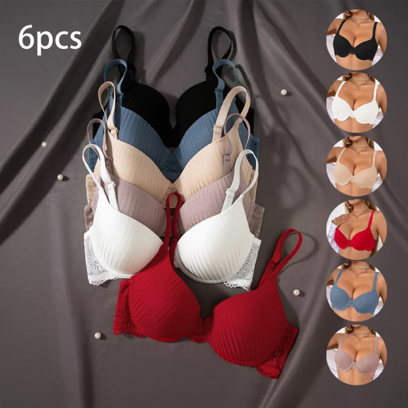 Cross-border e-commerce hot-selling Amazon Temu European and American sexy lace bra with push-up, anti-sagging, and backless ribbed design.