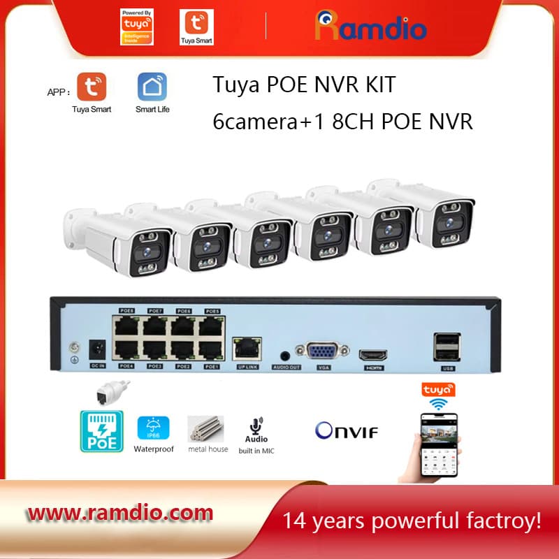 Tuya 5MP 6CH NVR Kit Security IP Camera POE Bullet CCTV Kit