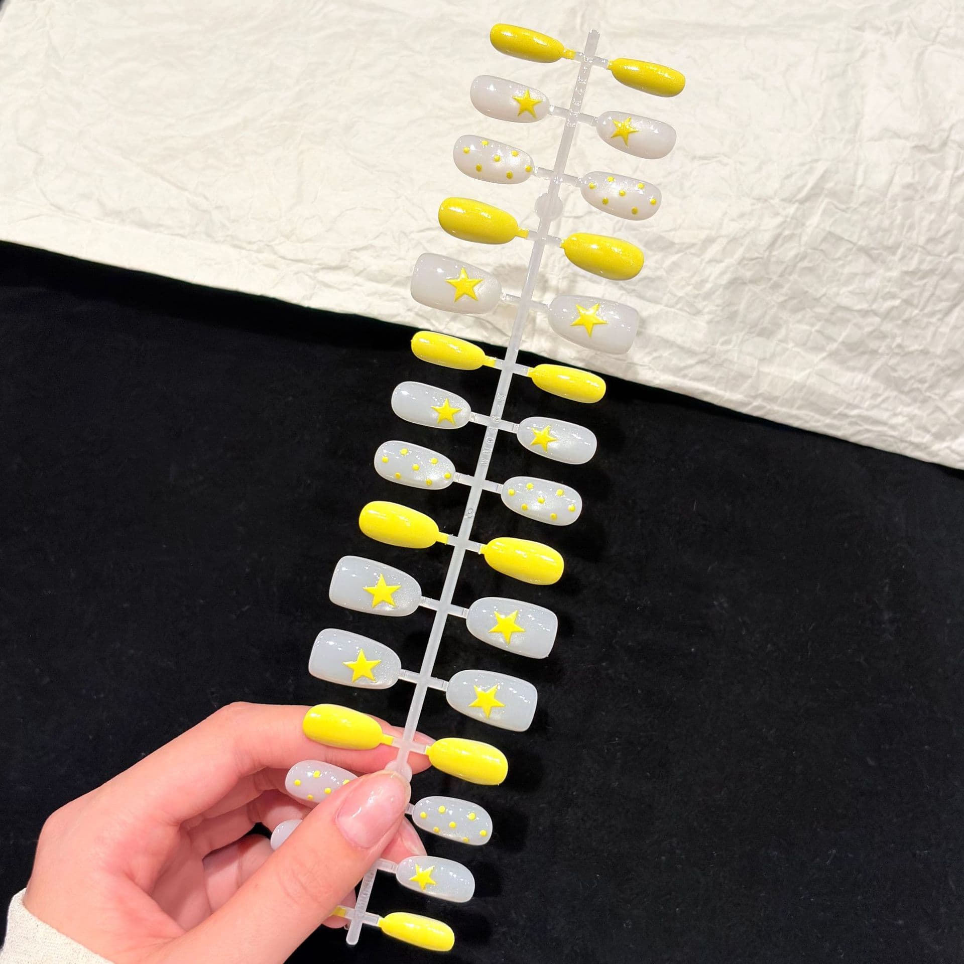 Lemon Star 30-Piece Handmade Press-On Nails, Pure Handcrafted Glass Bead Cat Eye, New Pre-Made Press-On Nails