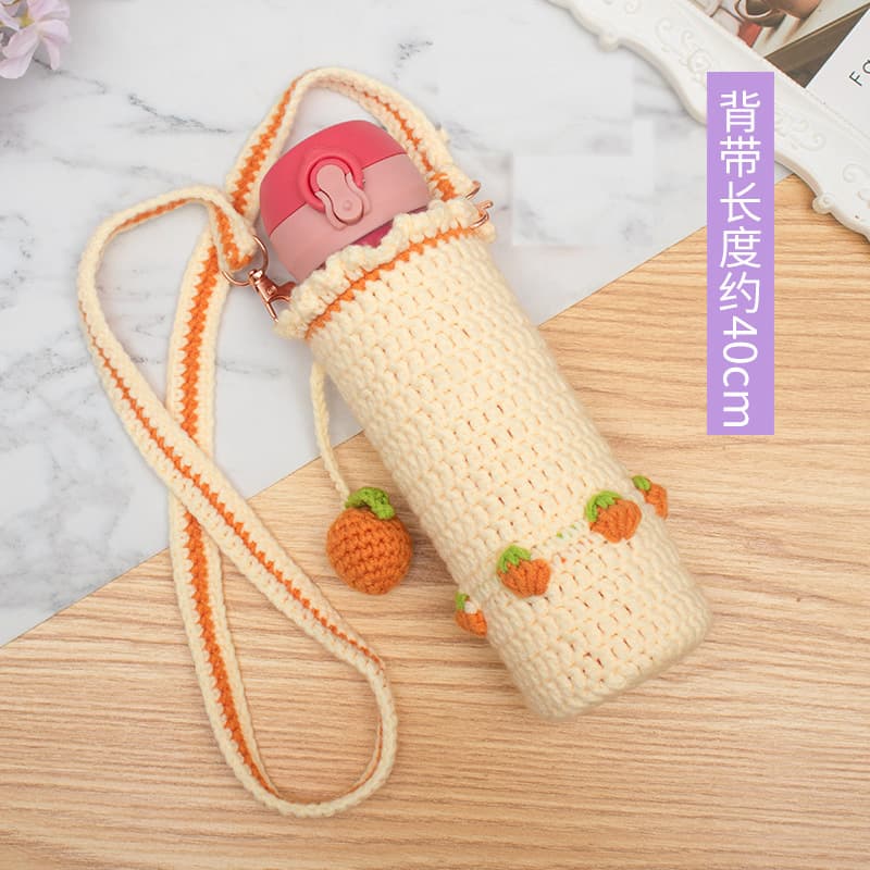 Cup Coaster Crossbody Long Strap Thermal Cup Glass Cup Universal Protective Cover, Knitted Cute Handmade Crochet Water Bottle Sleeve