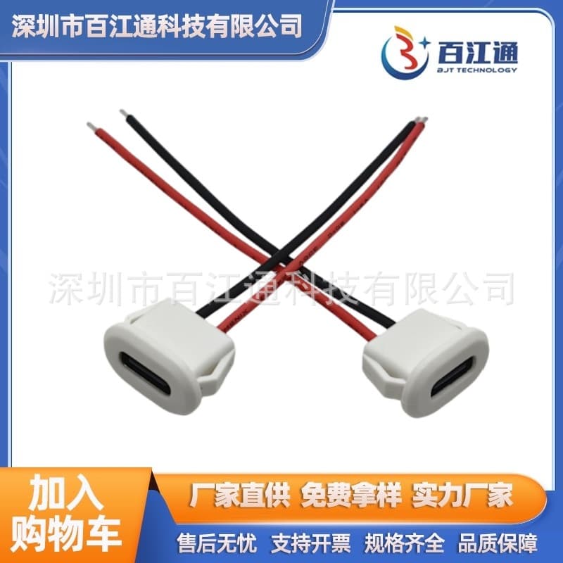 Type-C Waterproof Female Connector 2P 2-Core Solder Type with Wire, Potting Female Head Type-C Charging Cable