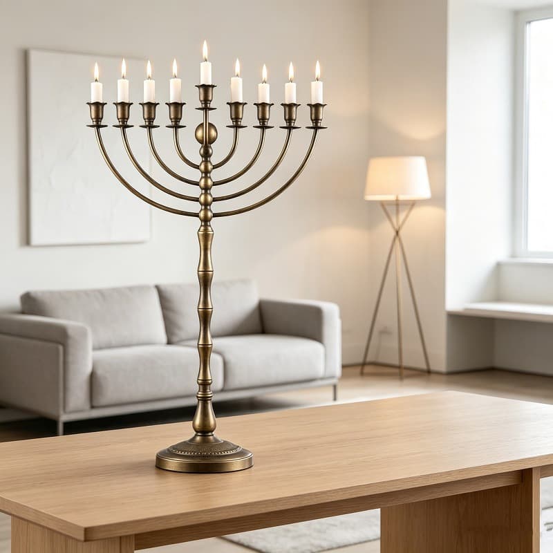 Bronze metal nine-headed candlestick retro tall floor-to-ceiling large candle holder Jewish holiday religious arrangement candle cup