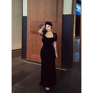 Xintian [Eternal High Custom] Summer New Plus Size Black Waist-Slimming Mesh Patchwork Dress