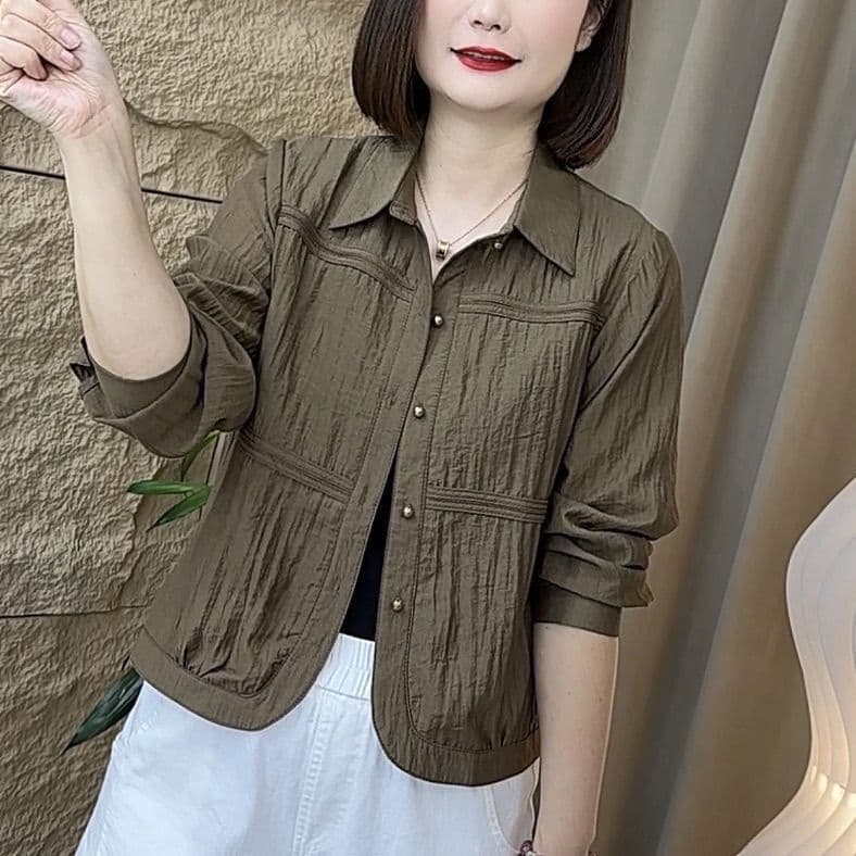 Women's long-sleeved shirt, new spring style, casual and elegant, loose fit, slimming, age-reducing and versatile.