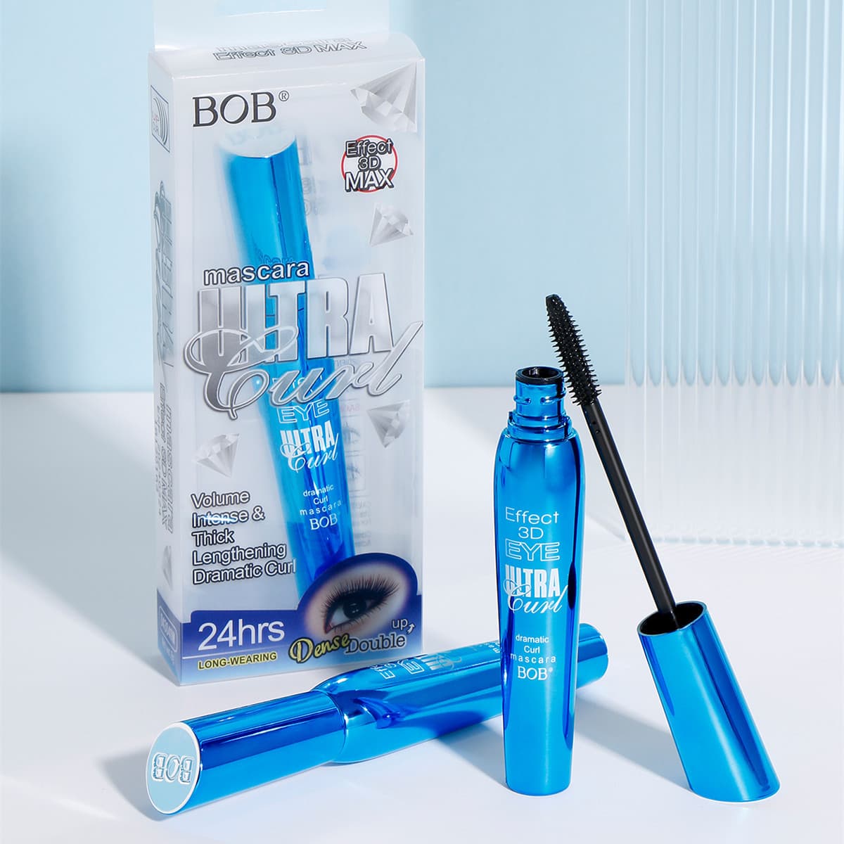 Cross-border hot seller BOB 3D volume curl mascara, lengthening, curling, long-lasting waterproof, sweatproof, smudge-proof, English packaging.
