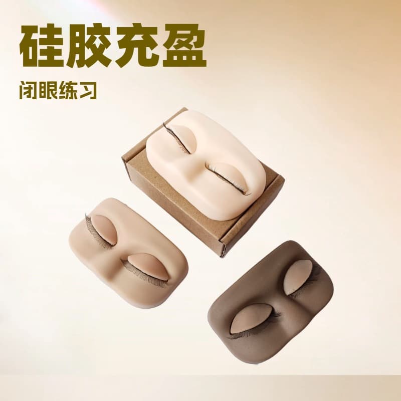 Eyelash Extension Practice Head Model Detachable Silicone Practice Head with Lashes Replaceable Eyelash Eye Head Model