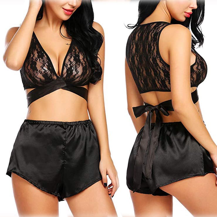 Cross-Border Supply European and American Export Hot-Selling Women's Sexy Intimates Sexy Lace Shorts 2-Piece Set Pajamas Home Clothes