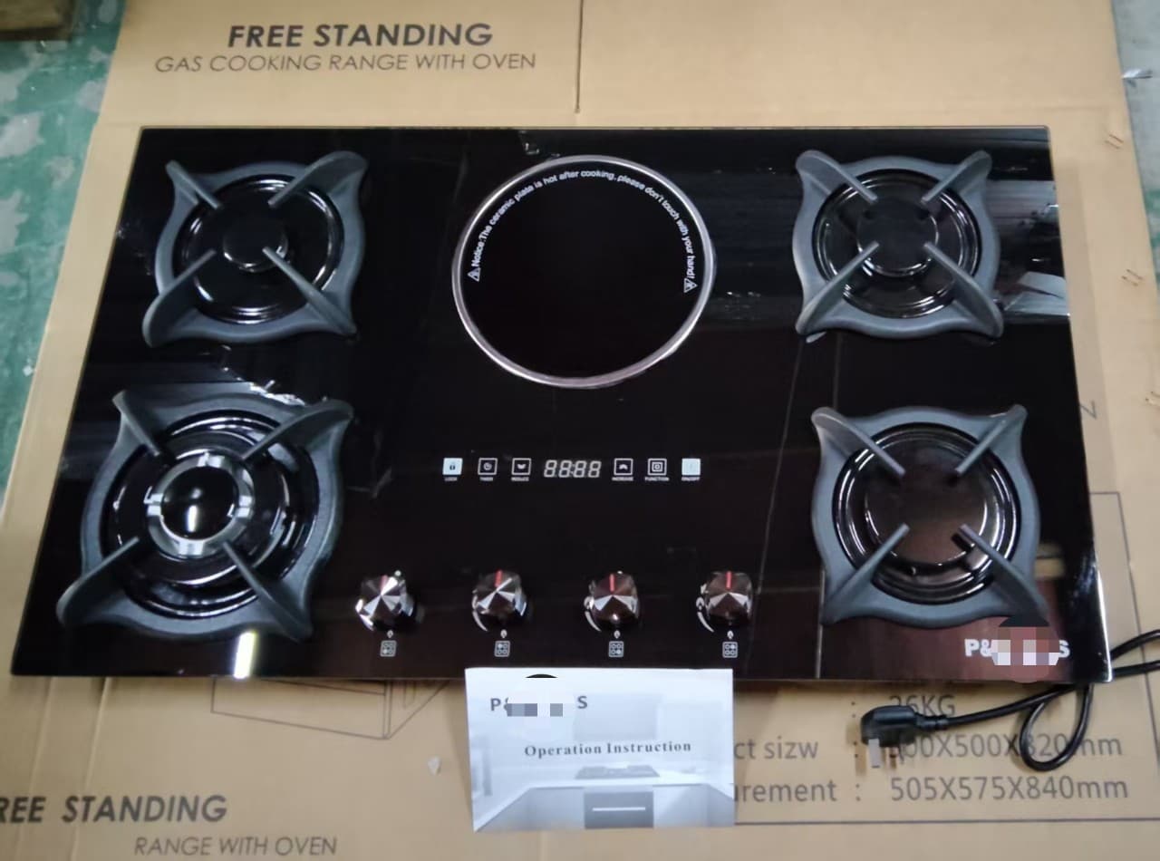 Ceramic Hob Combined Gas Stove 4 Gas 1 Electric CKD Complete Set, Drop Shipping from Factory with Custom LOGO