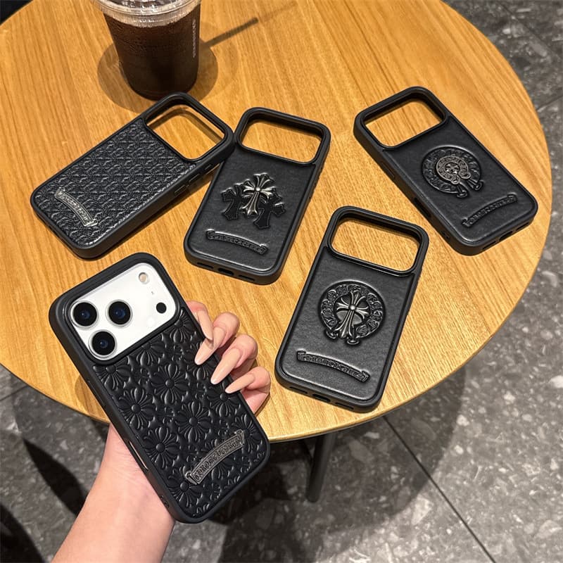 Trendy Brand Leather 17 Pro Max Phone Case 16 Compatible with Apple iPhone 15 Cross Heart 3D Anti-Fall