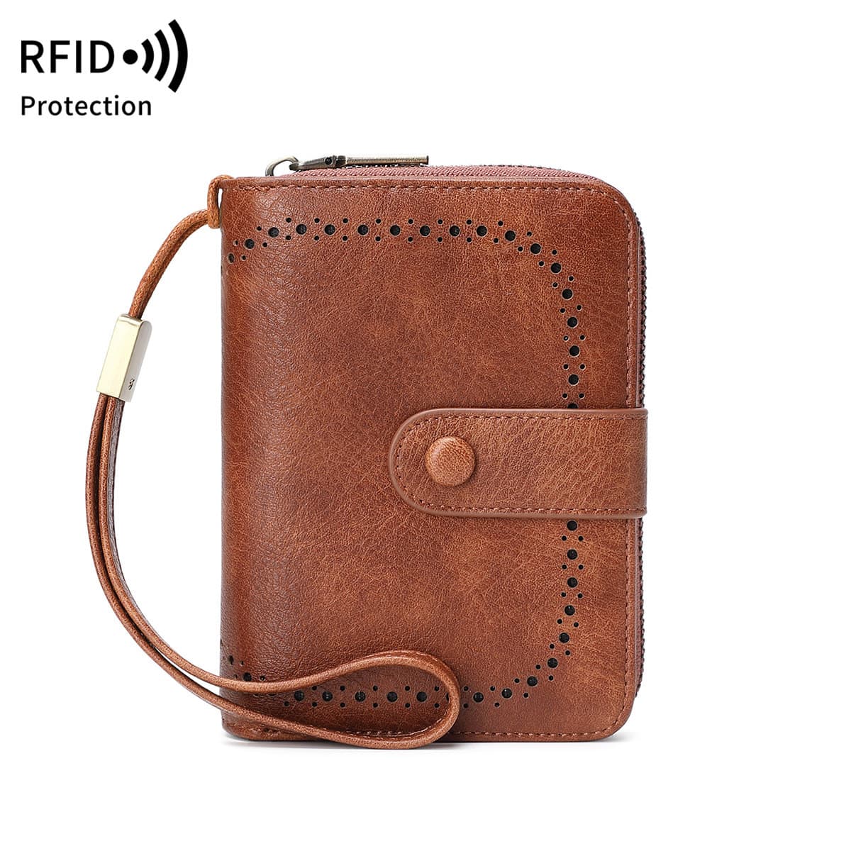 New Cross-Border RFID Anti-Skimming Women's Wallet, Waxed Leather Short Wallet, European and American Vintage Multifunctional Accordion Card Holder