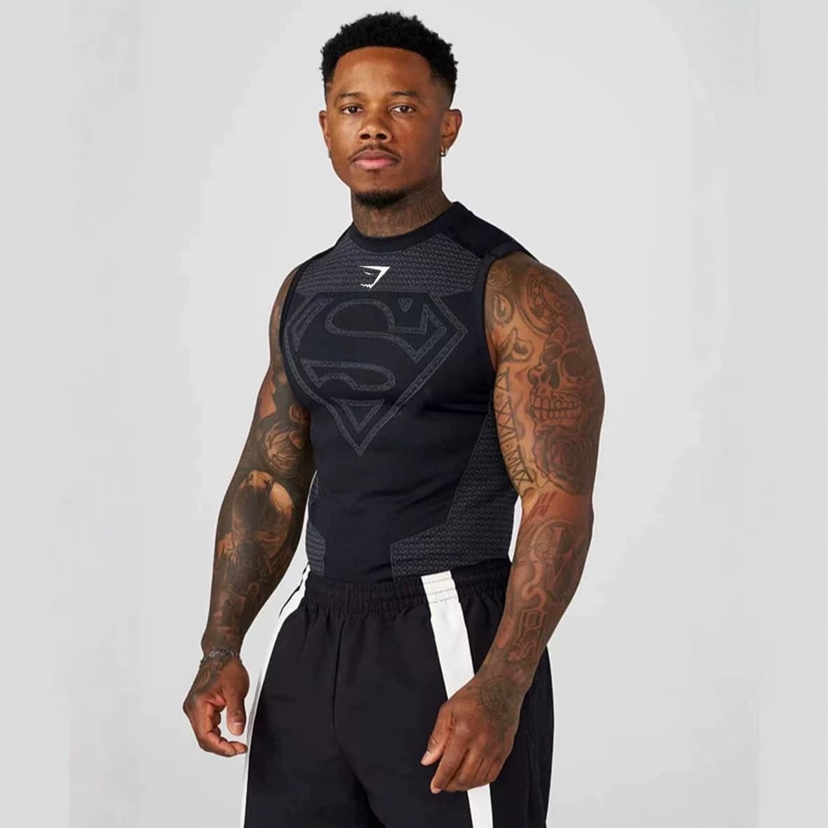 GYMSHARK American Streetwear Superman Vest Sleeveless Quick-Dry Breathable Casual Fashion Muscle Fitness Training