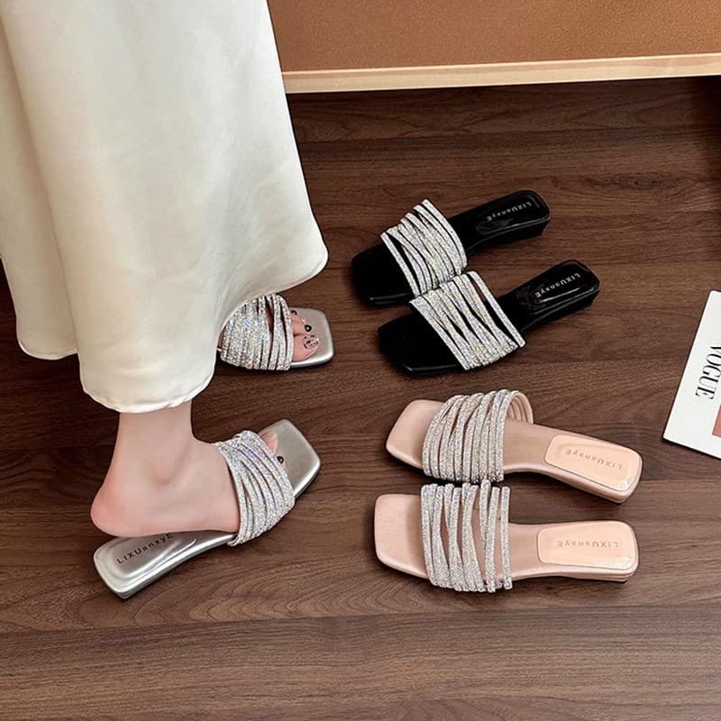 Flat bottom one-strap slippers, summer French-style stunning outdoor wear with skirts, casual beach wedge sandals for women