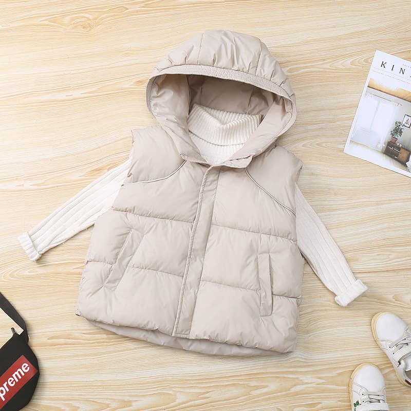 New Kids Hooded Cotton Vest Autumn/Winter Warm Sleeveless Waistcoat Jacket Unisex Child Simple Vest