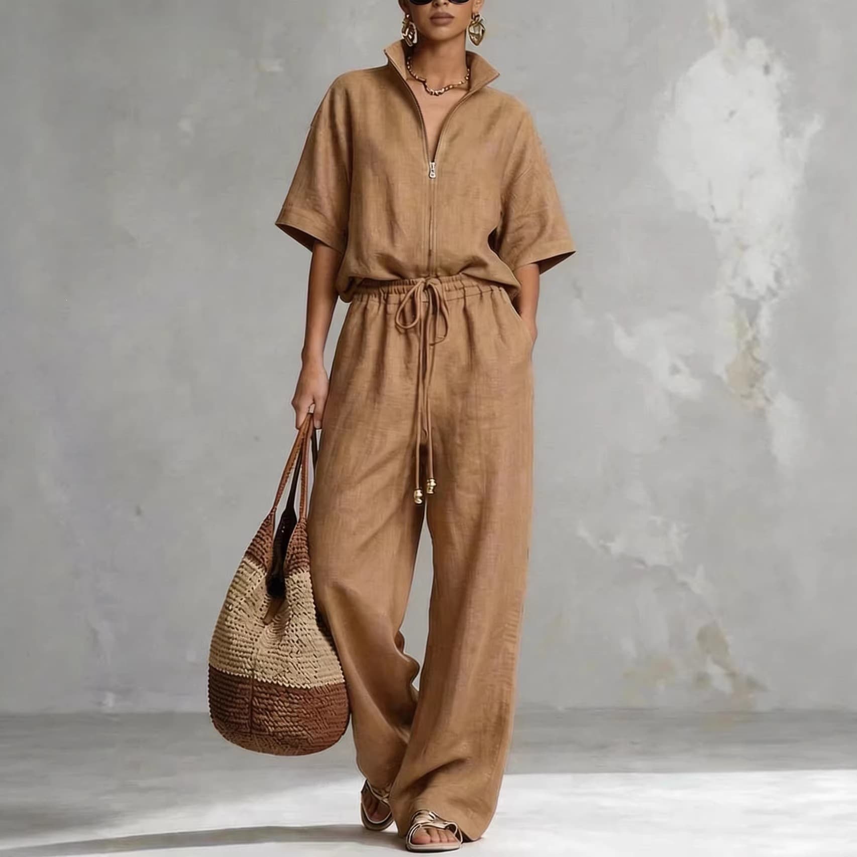 2026 New Summer European and American Cross-Border Women's Cotton Linen Fashion Casual Set