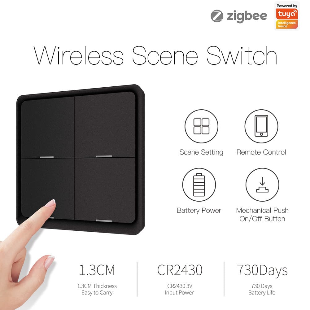 Smart Home Zigbee Scene Switch 4-Key Wireless Timed Scenario Switch Durable Copper Contact PC Panel No Brand Battery Included