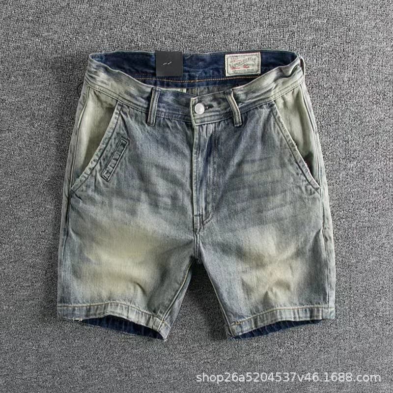 Ami Kaji American Casual Denim Shorts Men's Summer Outer Wear Slim-Fit Washed Old Vintage Quad Pants