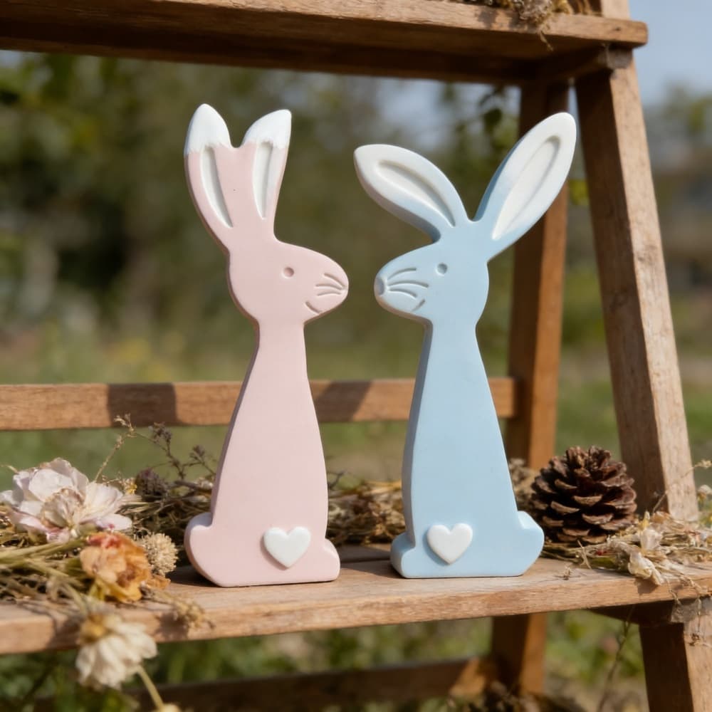 S2286 Couple Rabbit Figurine Decoration Baking Cement Plaster Mold DIY Silicone Mold