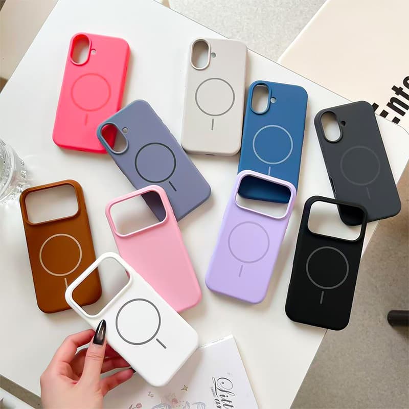 Cross-border Solid Color 17 Air with Flannel Apple 17 Pro Max Shockproof Silicone Phone Case Thin Ring Magnetic Phone Cover