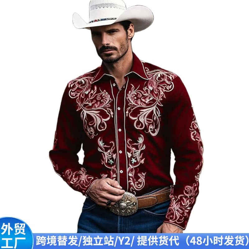 European Sherlock Pattern Printed Long Sleeve Button Men's Shirt Loose Fit Large Size 9XL Fashionable Urban Style Polyester