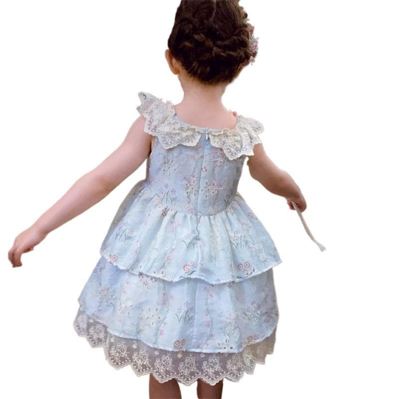 Girls' Summer New Puffy Princess Dress, Little Girl Vacation Strapless Floral Dress